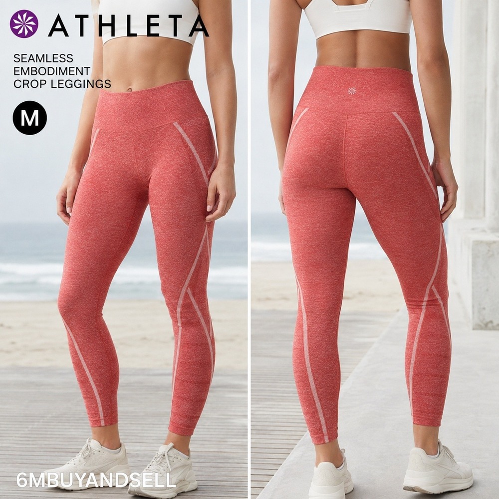 Athleta Womens M Seamless Embodiment Crop Leggings Red Heathered High Rise 24285